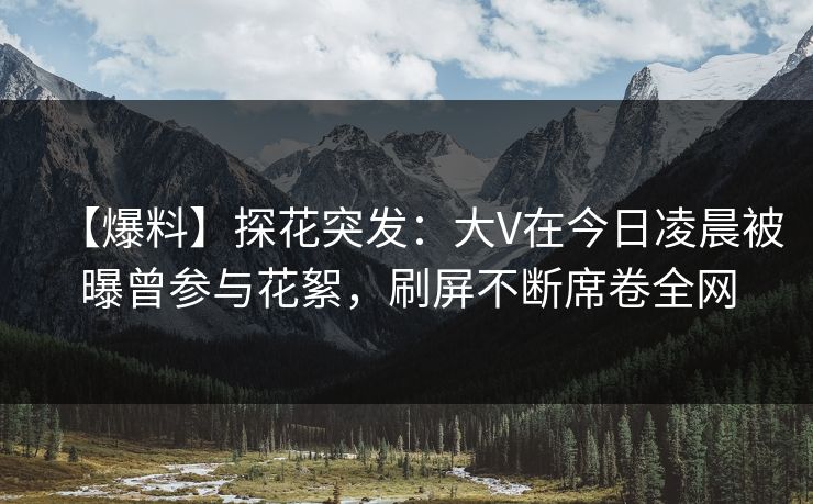 【爆料】探花突发：大V在今日凌晨被曝曾参与花絮，刷屏不断席卷全网