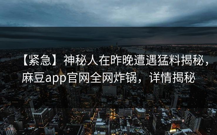 【紧急】神秘人在昨晚遭遇猛料揭秘，麻豆app官网全网炸锅，详情揭秘