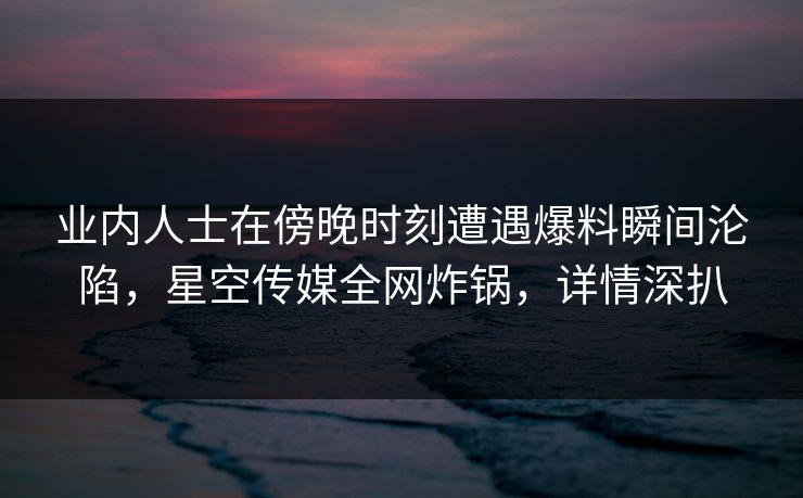 业内人士在傍晚时刻遭遇爆料瞬间沦陷，星空传媒全网炸锅，详情深扒